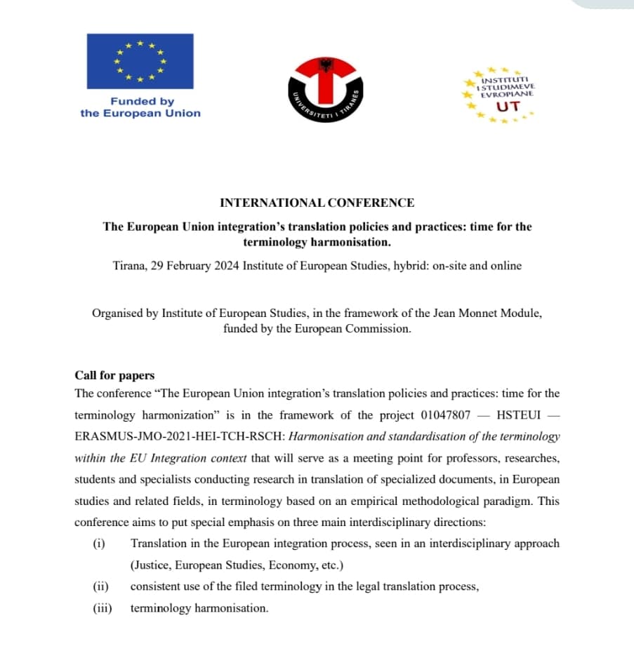 INTERNATIONAL CONFERENCE “The European Union integration’s translation policies and practices: time for the terminology harmonization”,